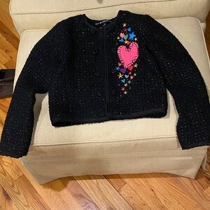 Womens boucle Cropped Jacket with Pink Heart & Colorful Stars